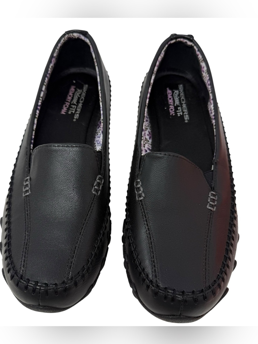 Skechers Women Slip-On Loafers Shoes Size 10 Black Leather Bikers Cruisin 48935